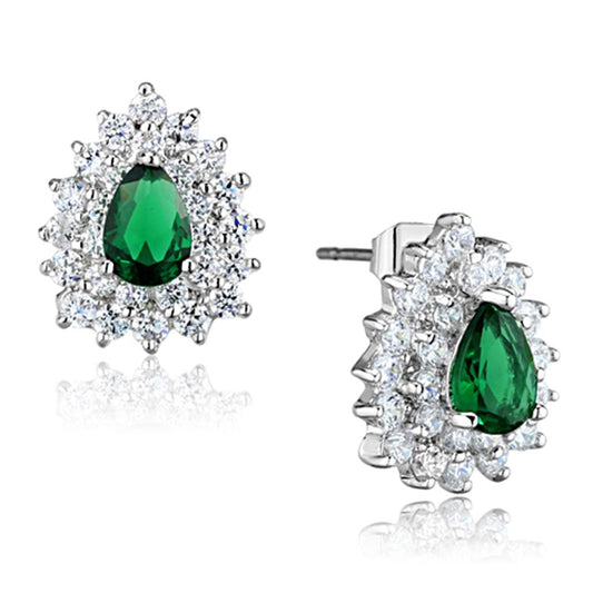3W656 - Rhodium Brass Earrings with Synthetic Synthetic Glass in