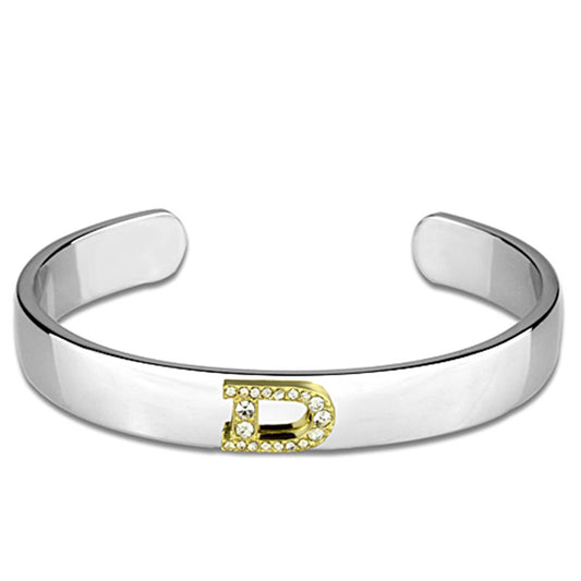 LO3614 - Reverse Two-Tone White Metal Bangle with Top Grade Crystal